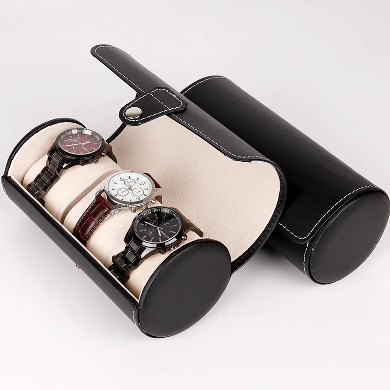 Cylinder Leather Watch Storage Box