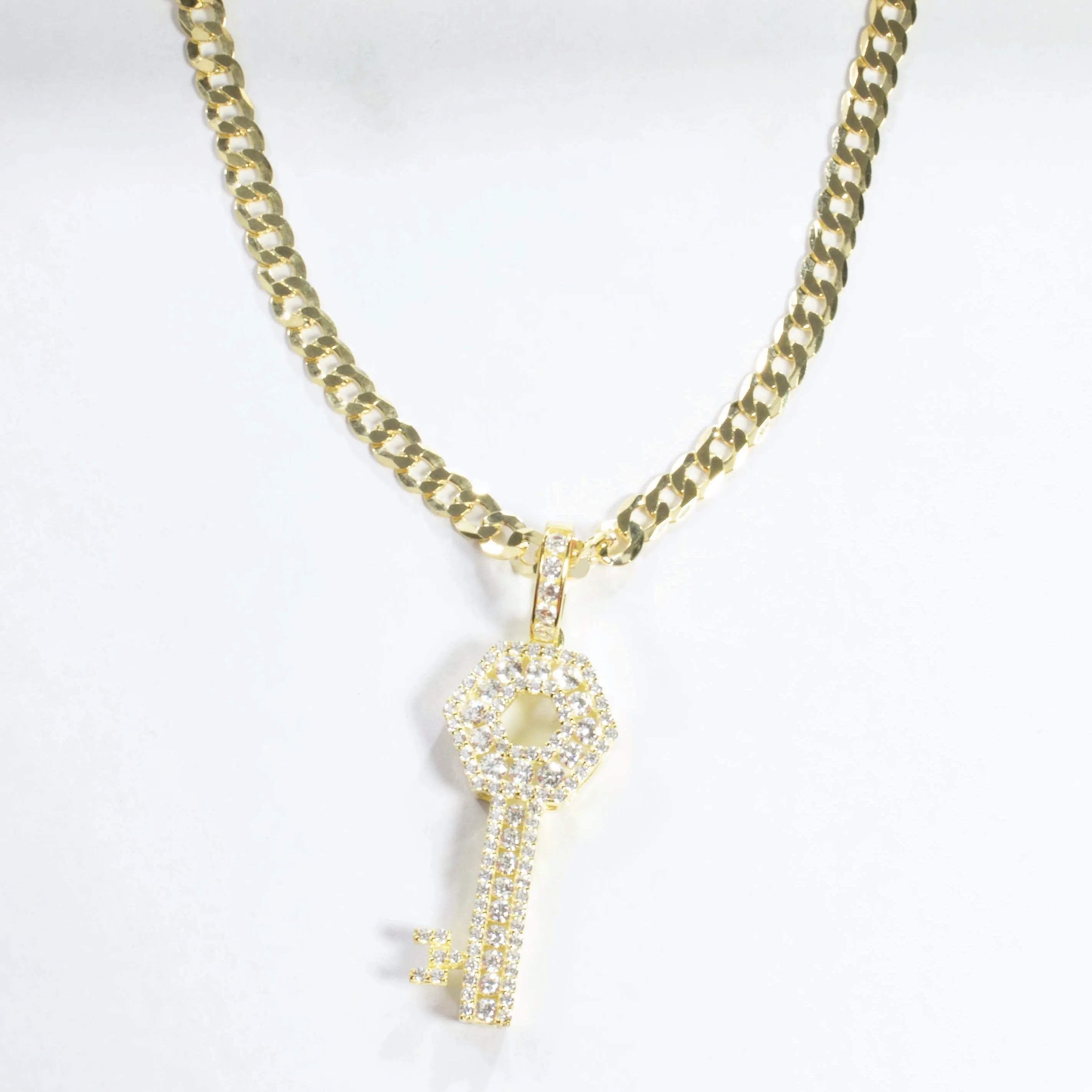 CZ Key Charm Pendant Necklace