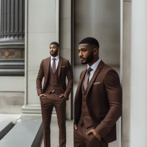 Dark Brown Three-Piece Suit – Slim Fit Notch Lapel for Timeless Elegance