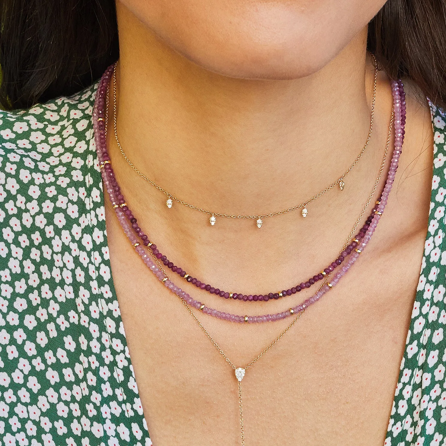 Diamond 5 Teardrop Choker Necklace