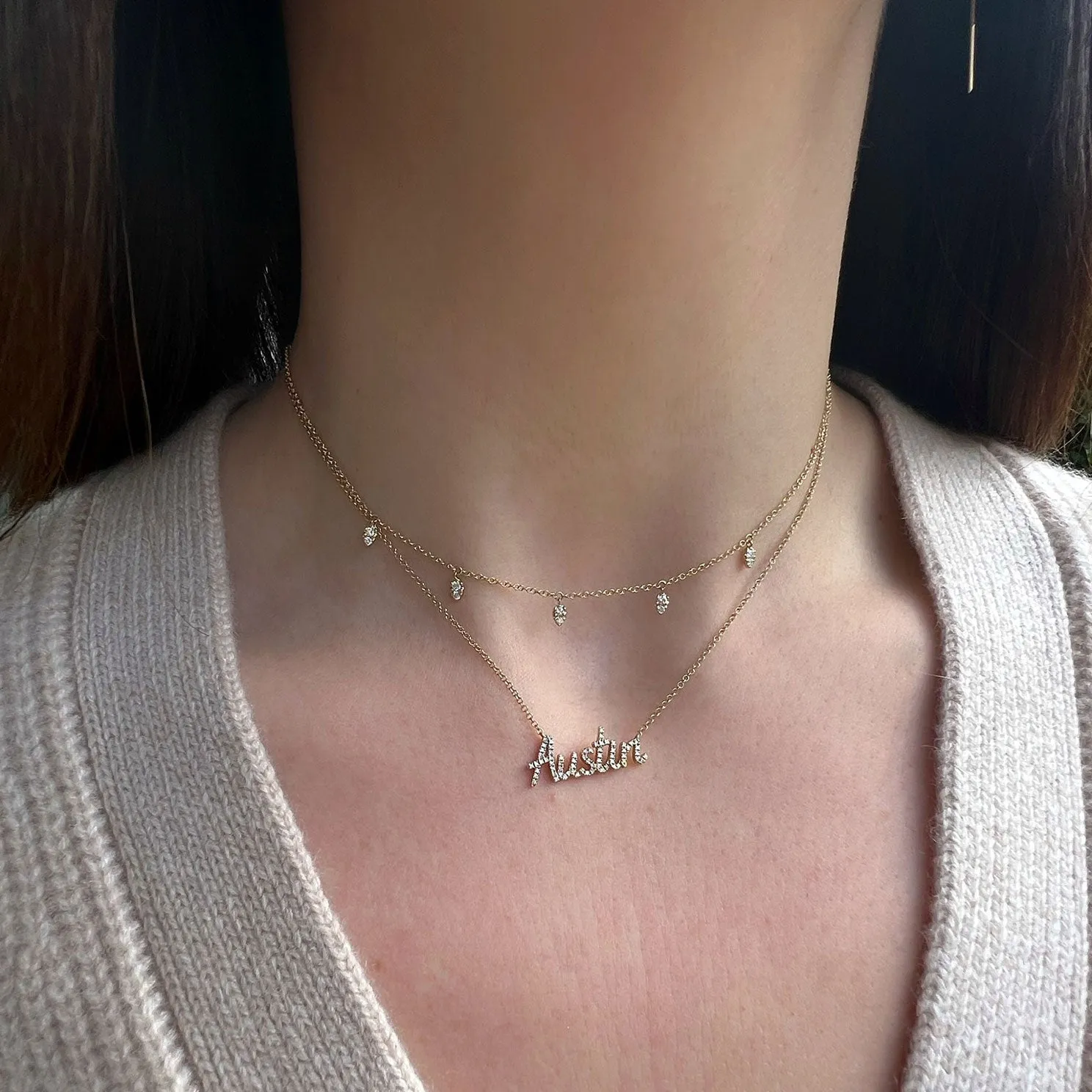 Diamond 5 Teardrop Choker Necklace