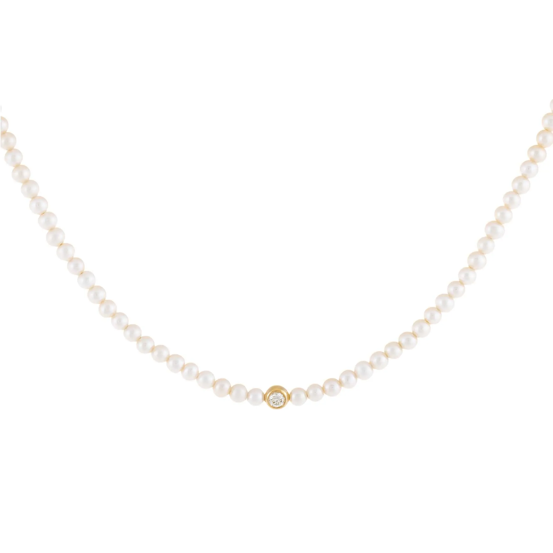 Diamond Bezel Pearl Choker 14K