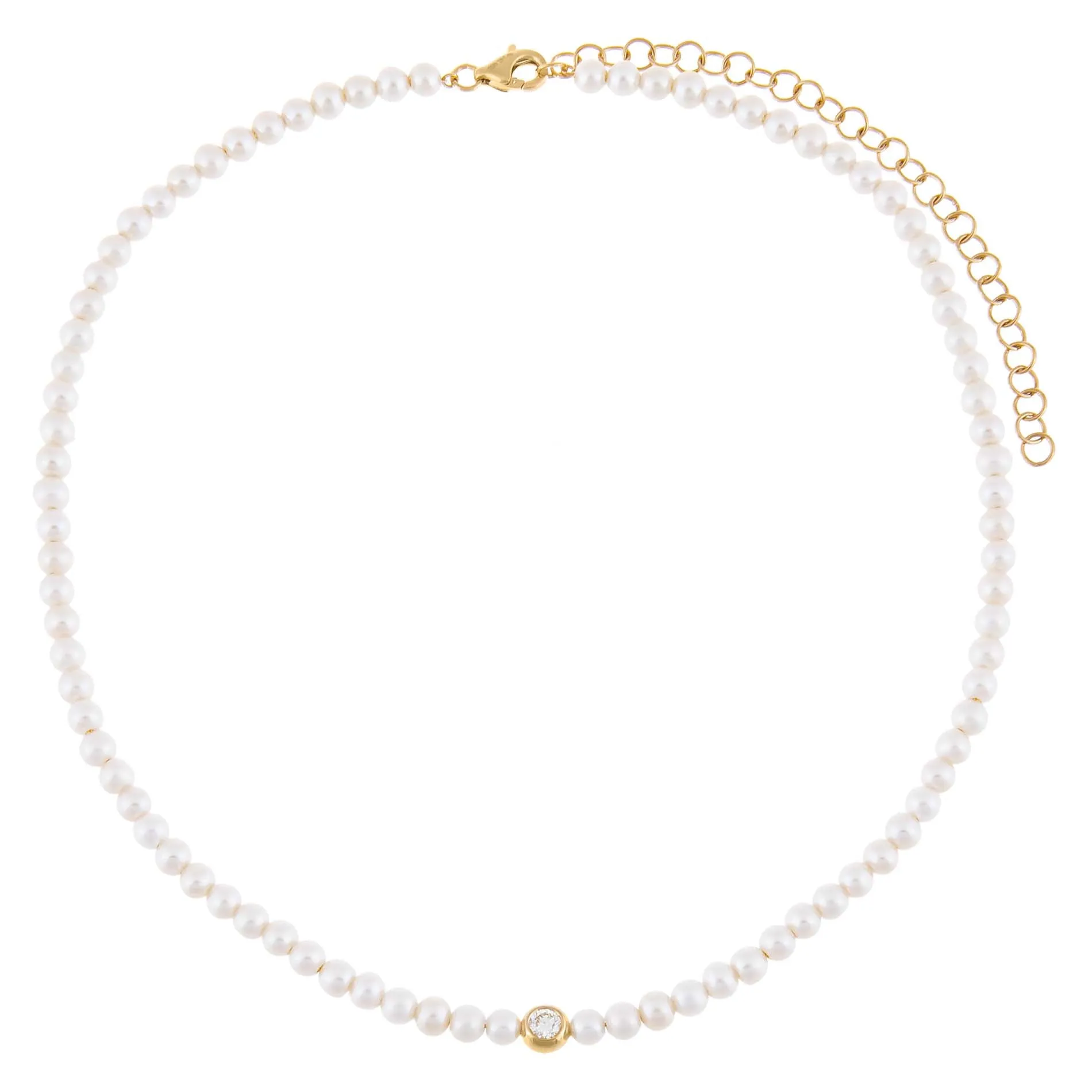 Diamond Bezel Pearl Choker 14K