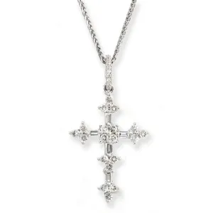 Diamond Studded Cross Pendant Necklace In 18k White Gold