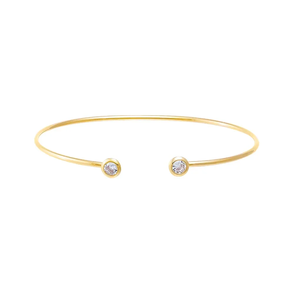Double CZ Bezel Open Bangle Bracelet