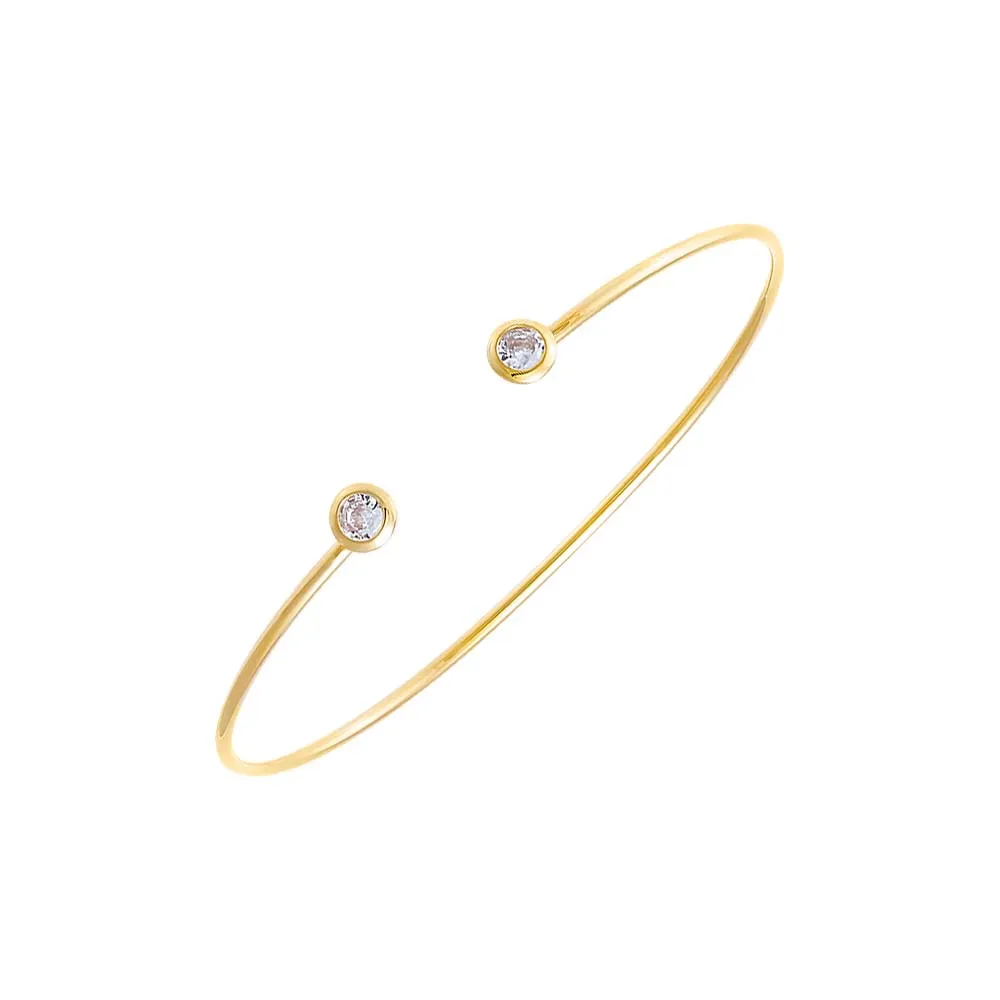 Double CZ Bezel Open Bangle Bracelet