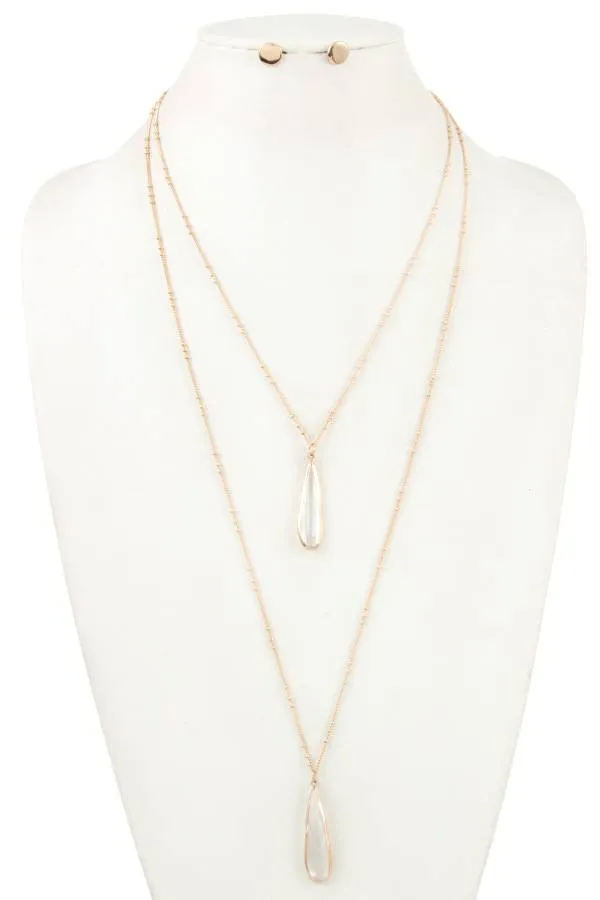 Double row glass gem pendant necklace set