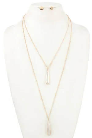 Double row glass gem pendant necklace set