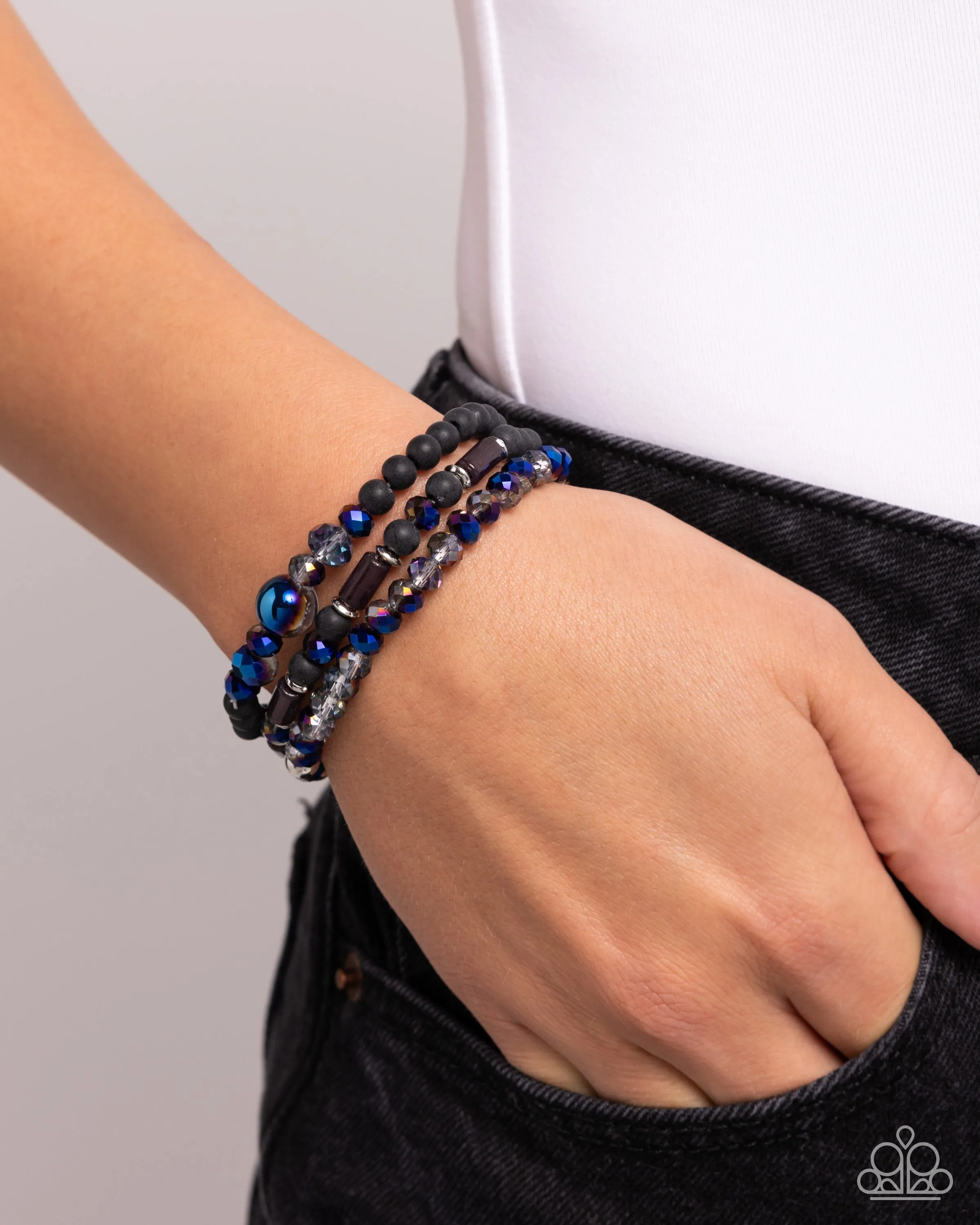 Dreamy Dance - Black - and Oil Spill Bead Paparazzi Stretchy Bracelet