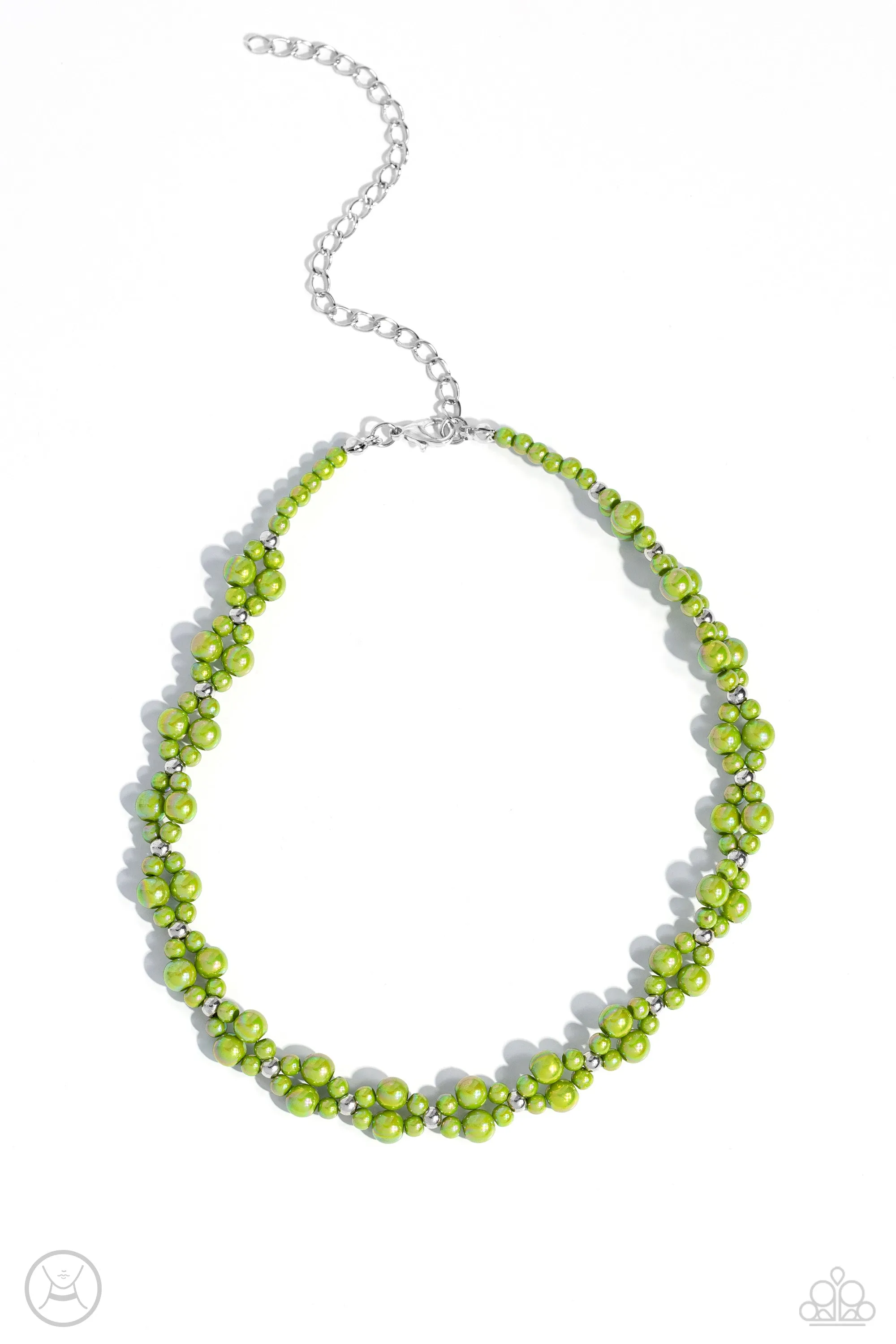 Dreamy Duchess - Green - Pearl and Silver Bead Paparazzi Choker Necklace