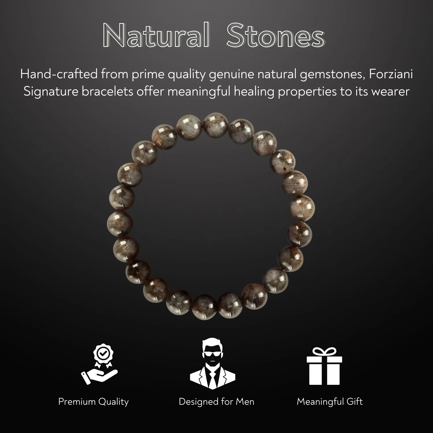 Earth Spirit Beaded Bracelet Gray Agate, 8mm