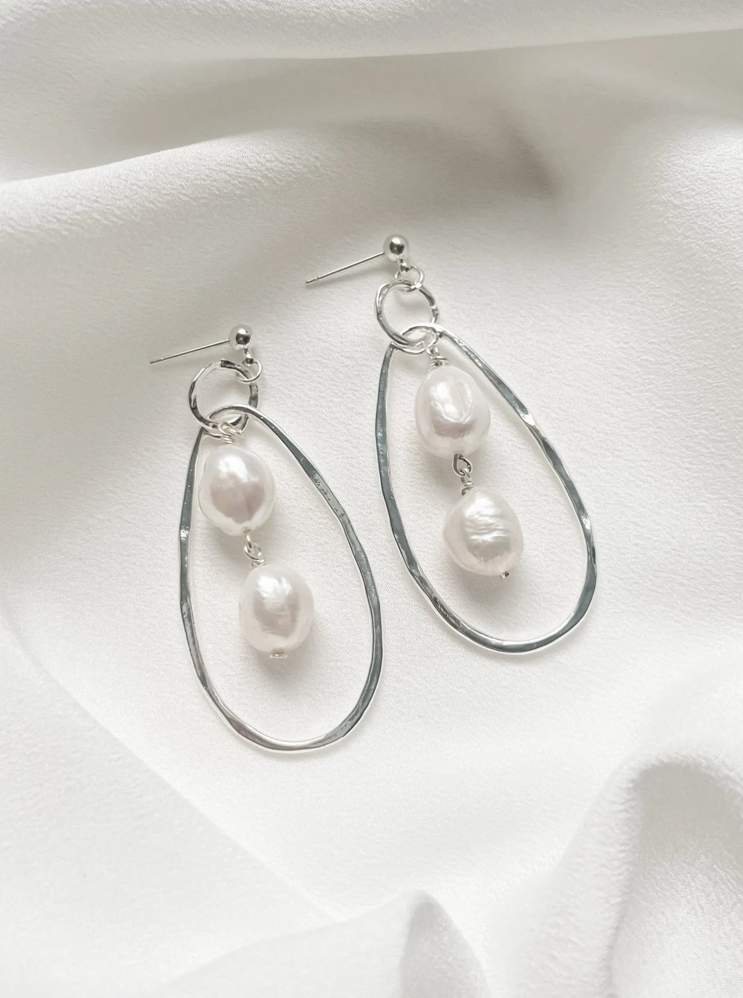 Edie Statement Sculptural Baroque Pearl Earrings Gold/Silver