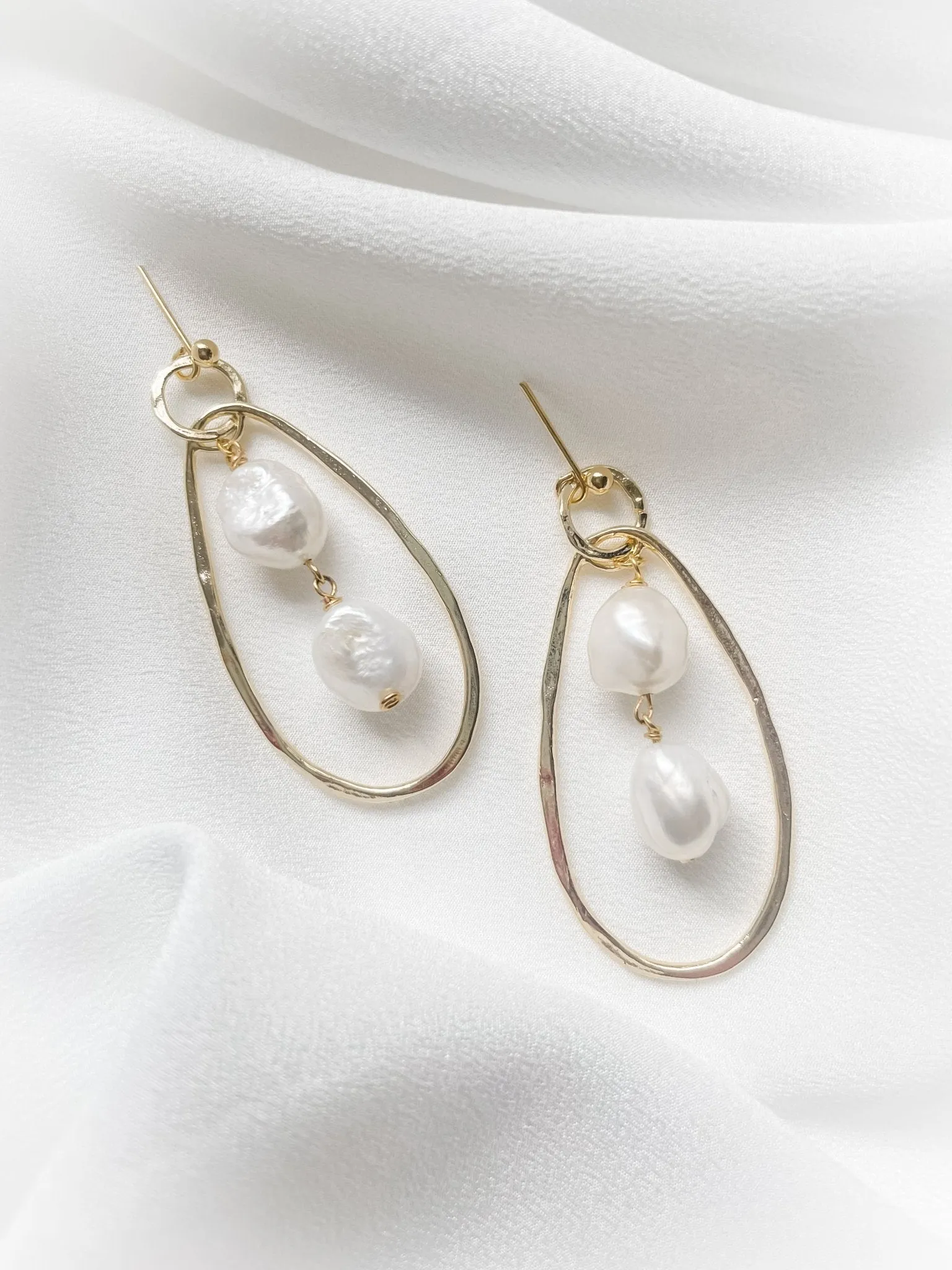 Edie Statement Sculptural Baroque Pearl Earrings Gold/Silver