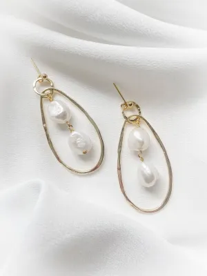 Edie Statement Sculptural Baroque Pearl Earrings Gold/Silver