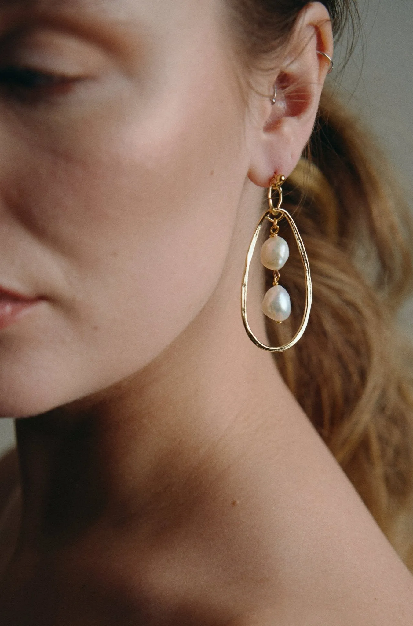 Edie Statement Sculptural Baroque Pearl Earrings Gold/Silver