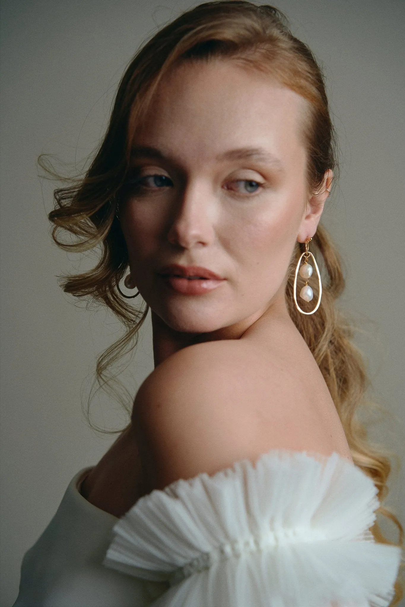 Edie Statement Sculptural Baroque Pearl Earrings Gold/Silver