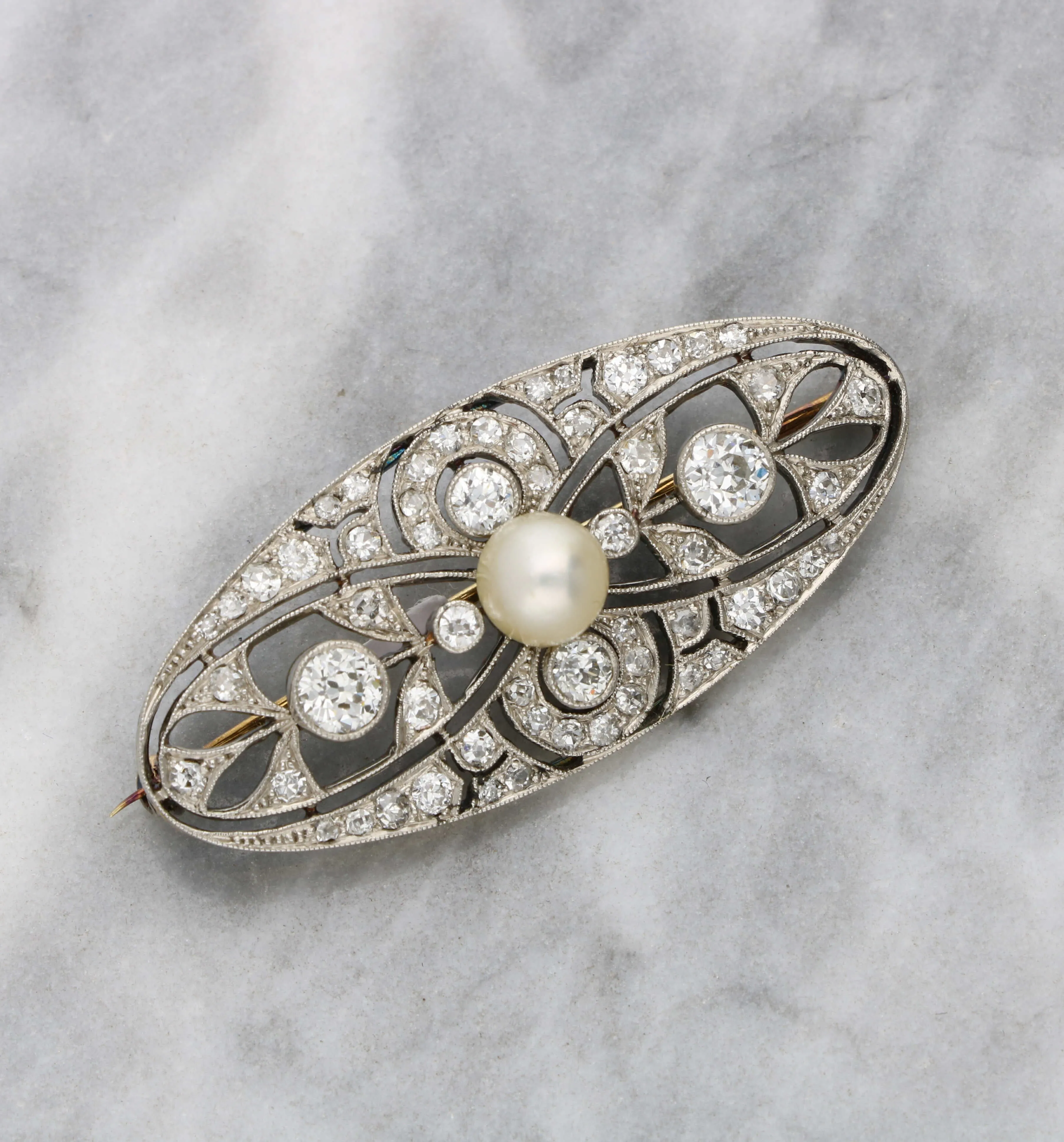 Edwardian diamond and pearl brooch