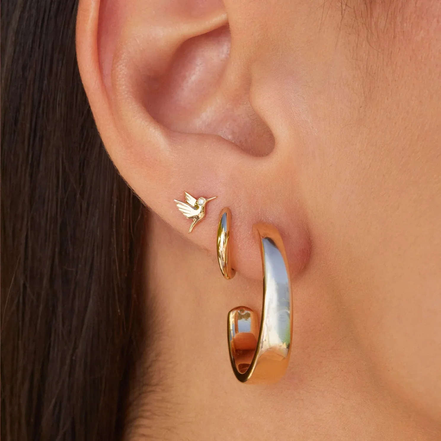 EF Collection Gold Dome Huggie Earring