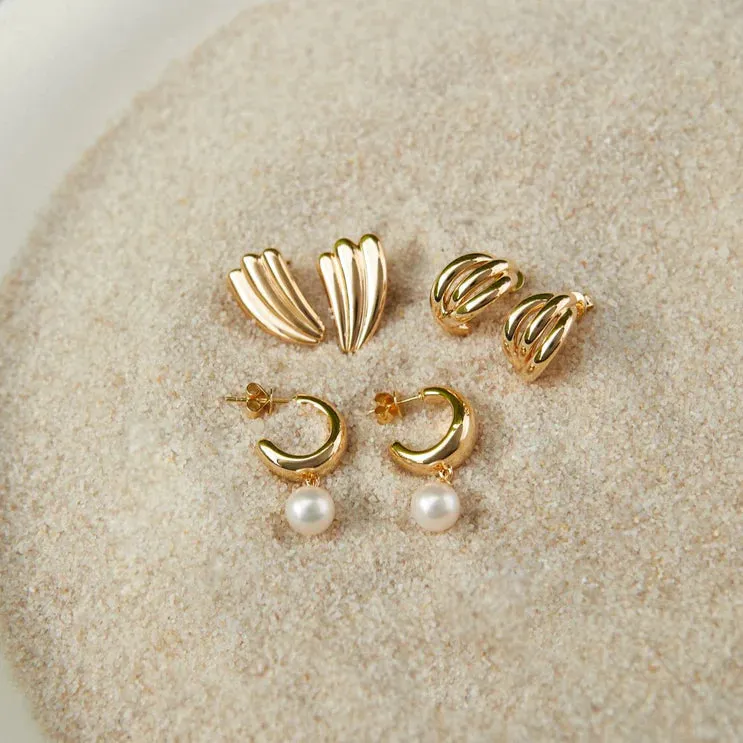 EF Collection Jumbo Gold Fan Stud Earring