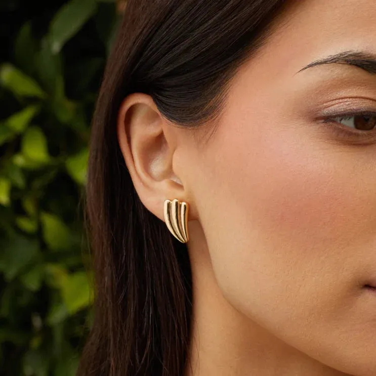 EF Collection Jumbo Gold Fan Stud Earring