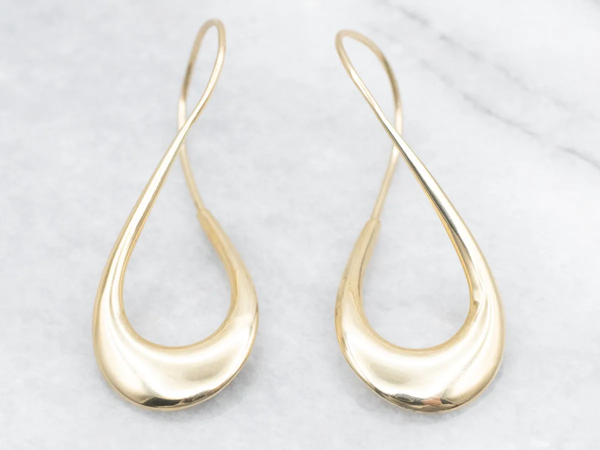 Elongated Gold Twisted Hoop Earrings