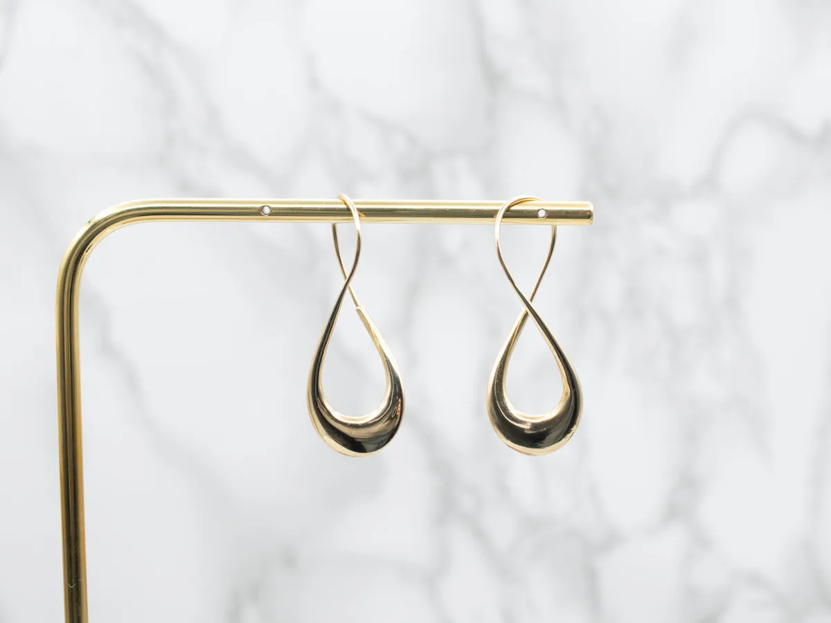 Elongated Gold Twisted Hoop Earrings