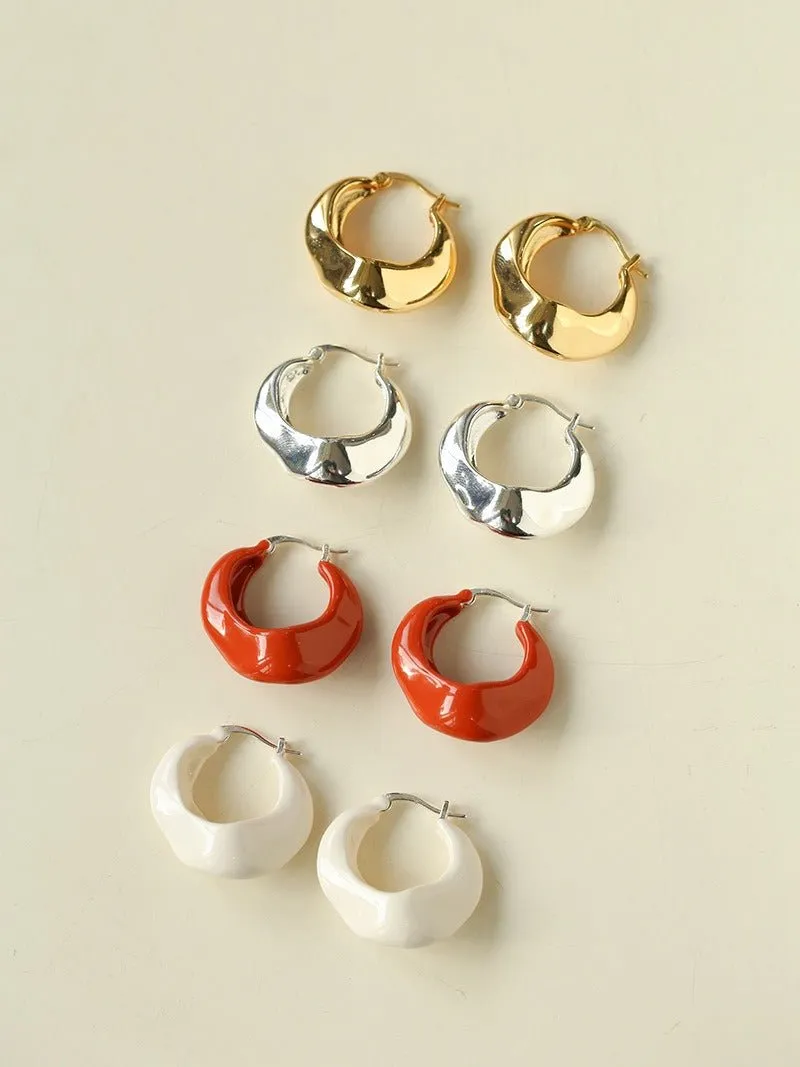 Enamel Twisted Geometric Hoop Earrings