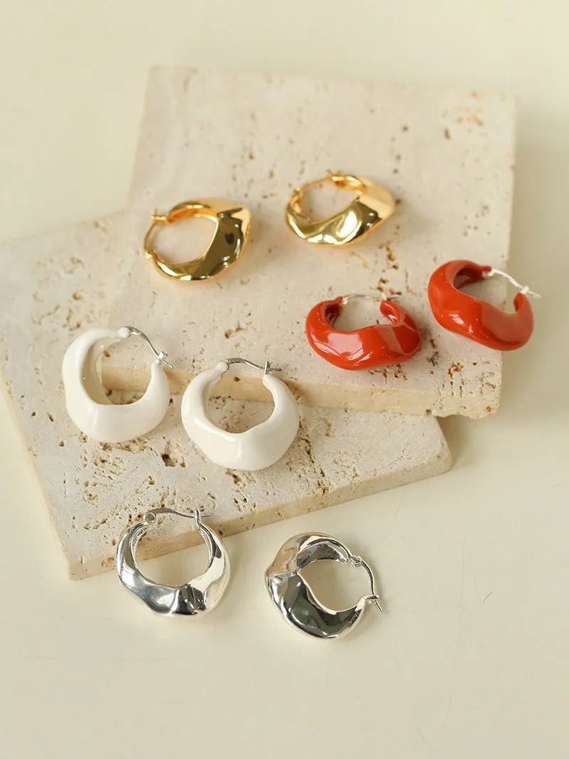 Enamel Twisted Geometric Hoop Earrings