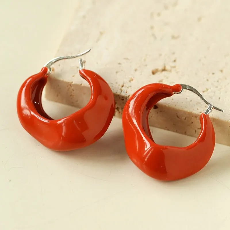 Enamel Twisted Geometric Hoop Earrings
