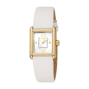 Esprit Ladies Silver Dial Square Golden Case White Leather Strap Watch