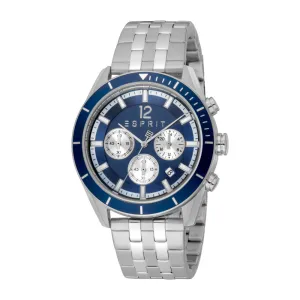 ESPRIT Men's Chronograph Watch - Silver Case, Dark Blue Dial, Stainless Steel Bracelet