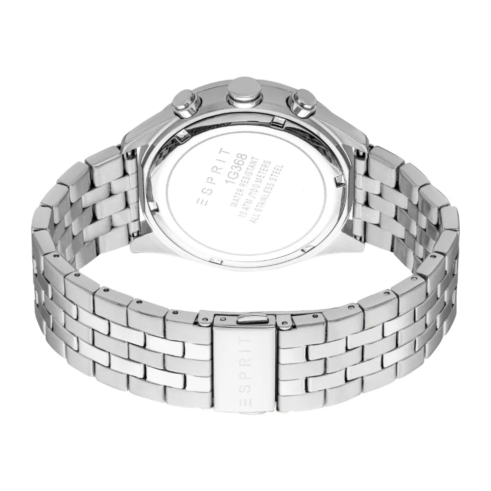 ESPRIT Men's Chronograph Watch - Silver Case, Dark Blue Dial, Stainless Steel Bracelet