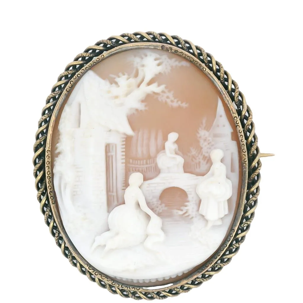 Estate 10K Yellow Gold Antique Victorian Cameo Brooch