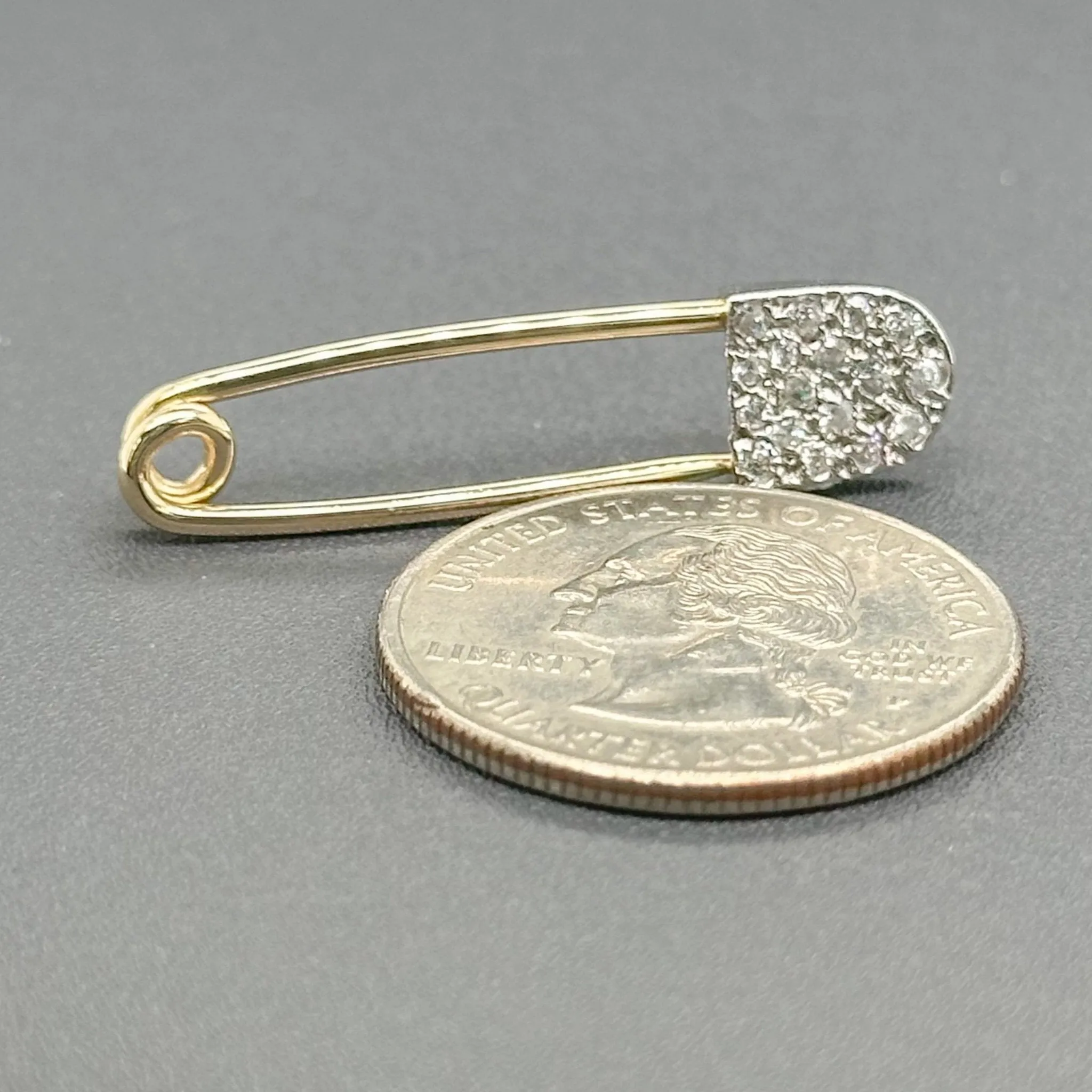 Estate 14K TT Gold 0.34ctw Cubic Zirconia Safety Pin