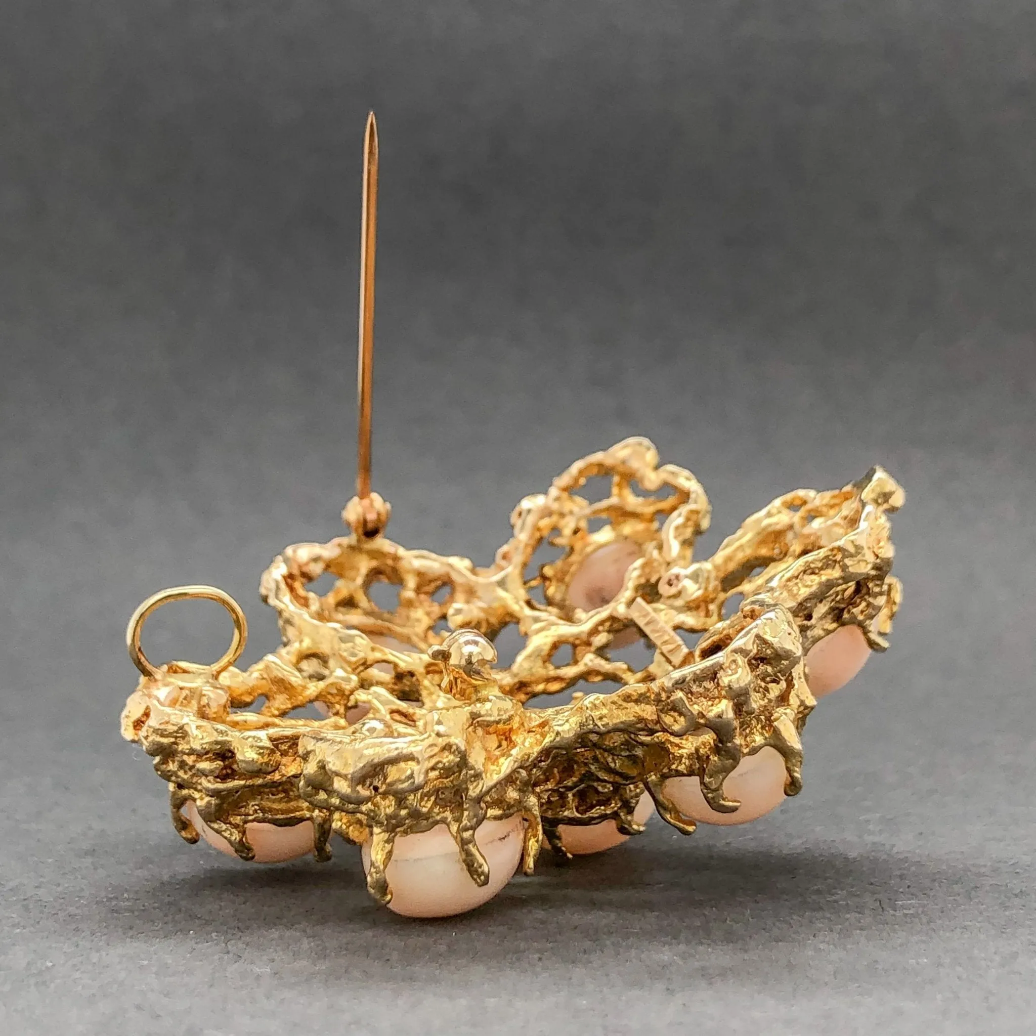 Estate 14K Y Gold 20.23cttw Angel Skin Coral Brooch