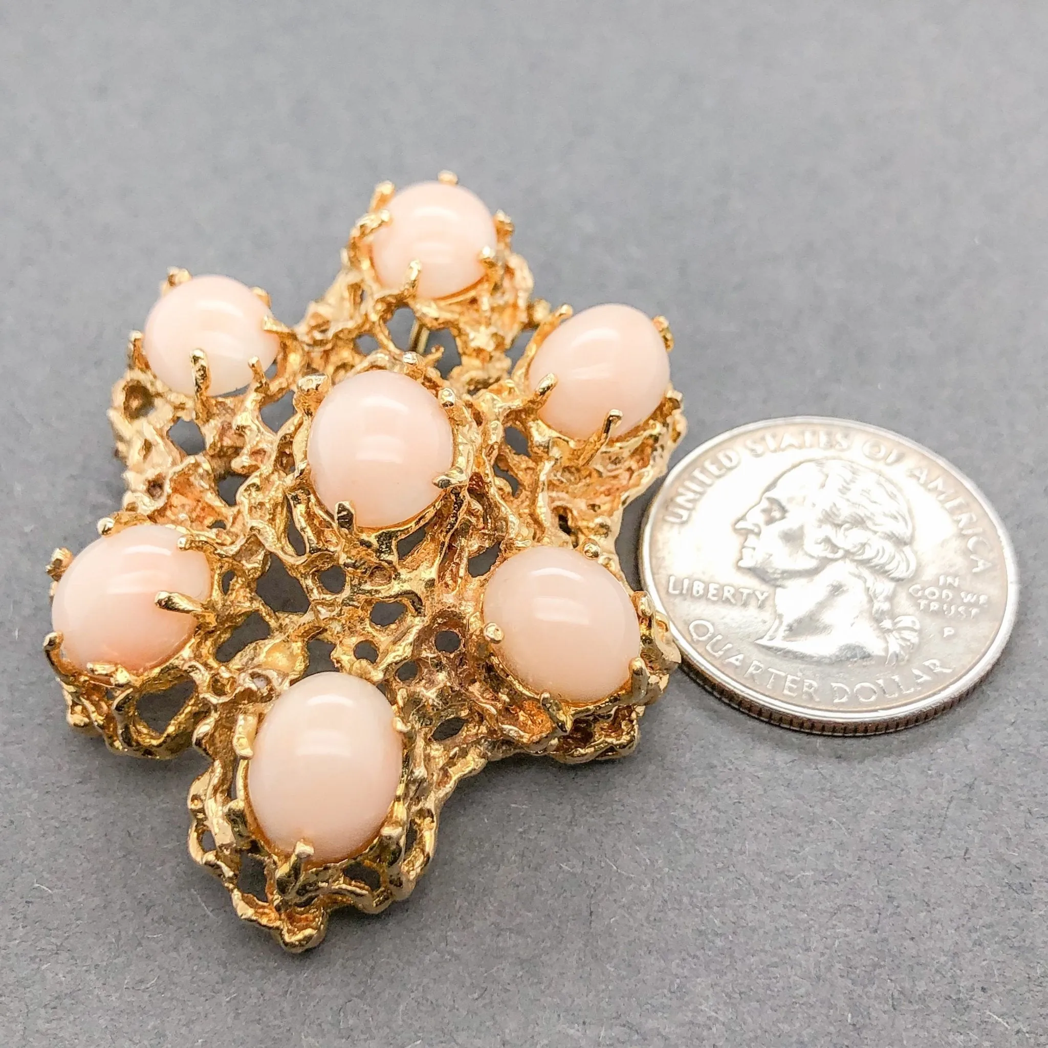 Estate 14K Y Gold 20.23cttw Angel Skin Coral Brooch