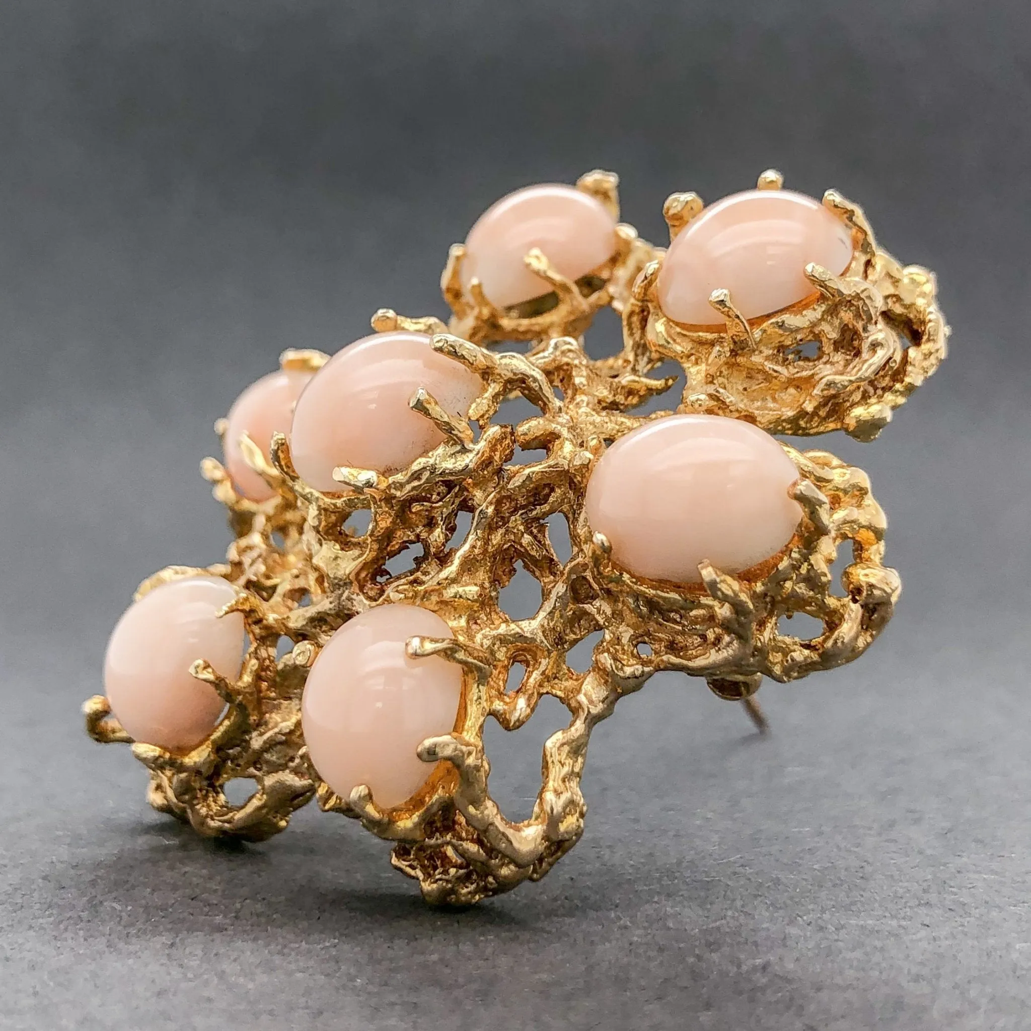Estate 14K Y Gold 20.23cttw Angel Skin Coral Brooch