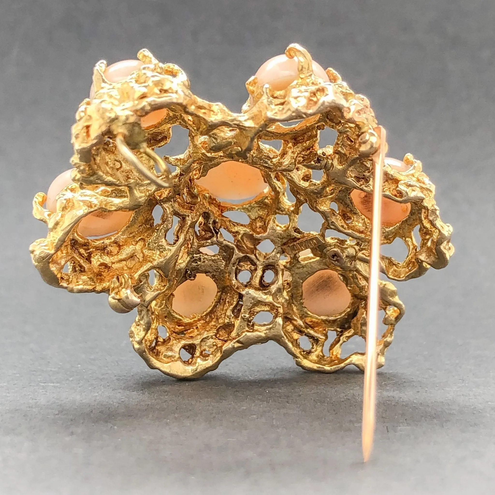 Estate 14K Y Gold 20.23cttw Angel Skin Coral Brooch