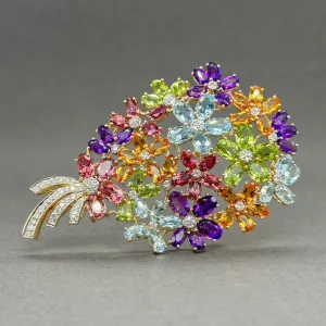 Estate 14K Y Gold 22.14cttw Multi-Gemstone & 0.42cttw H-I/VS2 Diamond Brooch