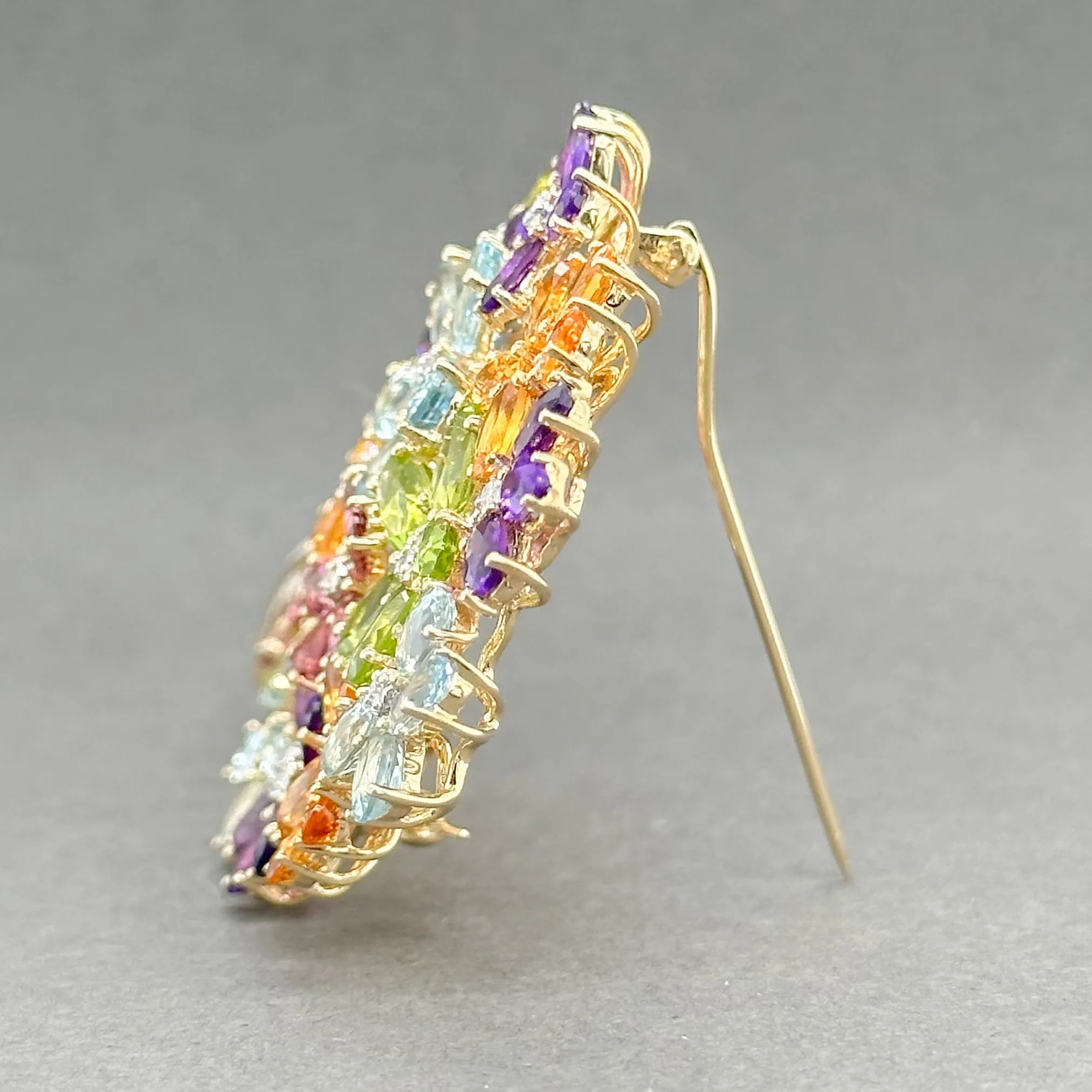Estate 14K Y Gold 22.14cttw Multi-Gemstone & 0.42cttw H-I/VS2 Diamond Brooch