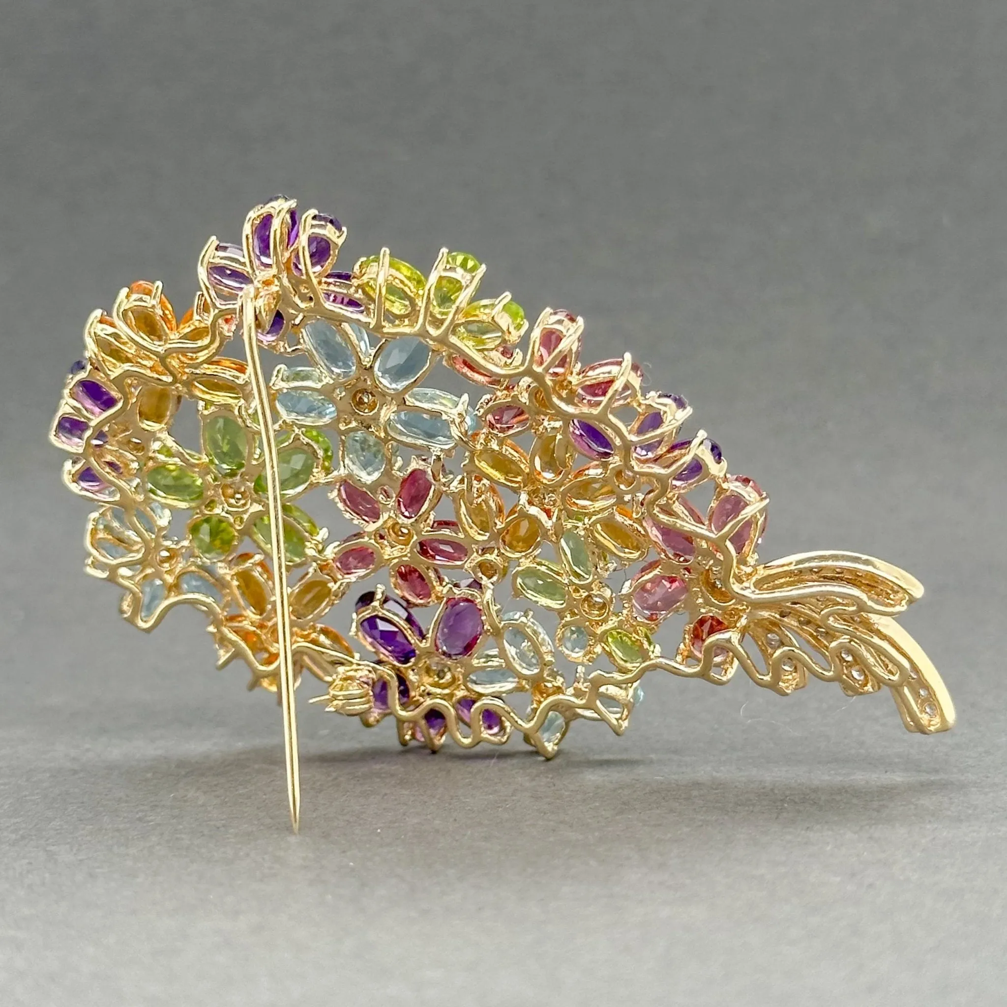 Estate 14K Y Gold 22.14cttw Multi-Gemstone & 0.42cttw H-I/VS2 Diamond Brooch