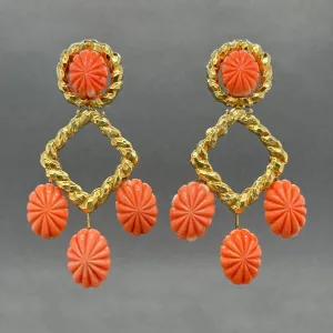Estate Robert Wander 18K Y Gold 58.12ctw Pink Coral Dangle Earrings