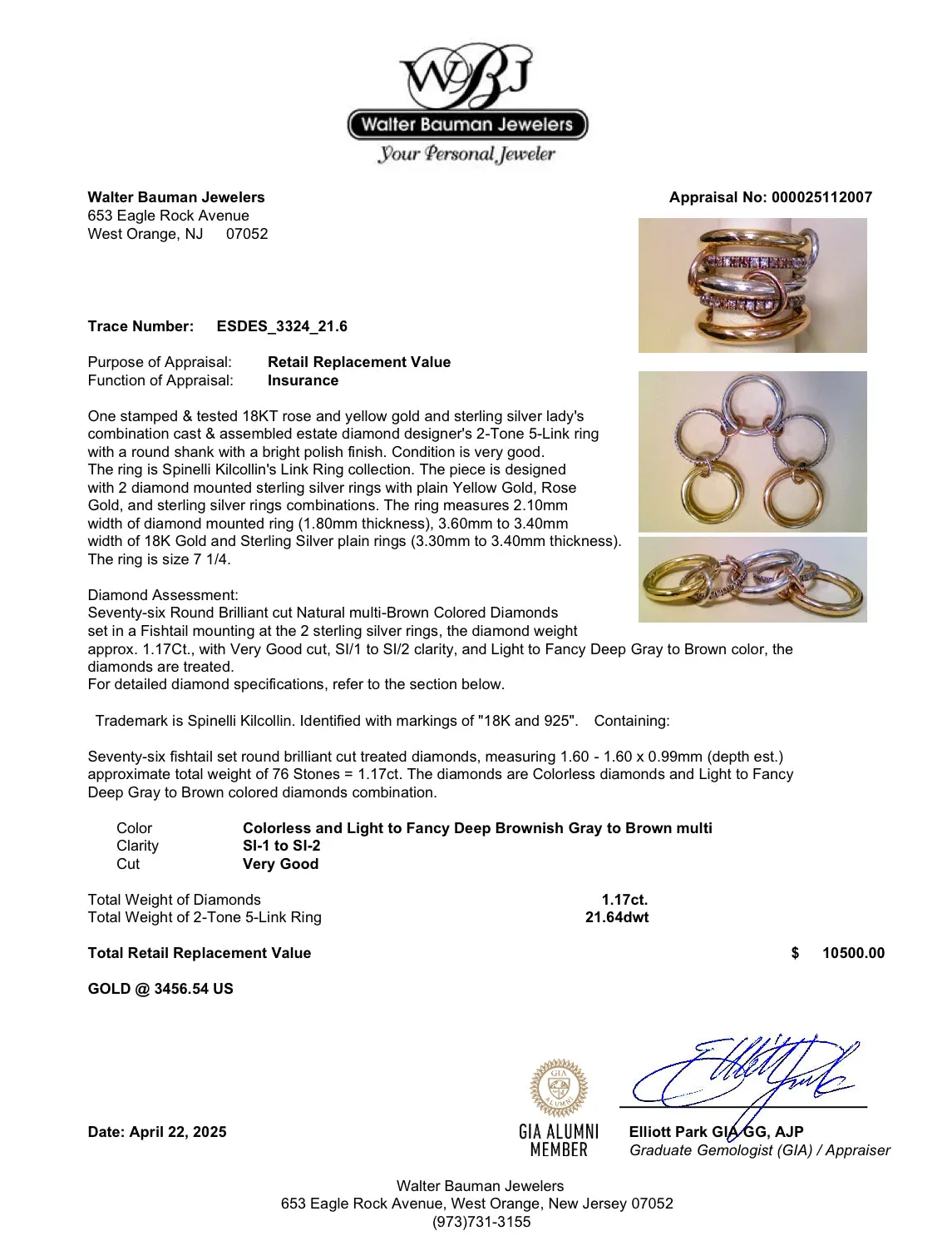 Estate Spinelli Kilcollin 18K R Gold 1.17ctw Diamond Link Ring