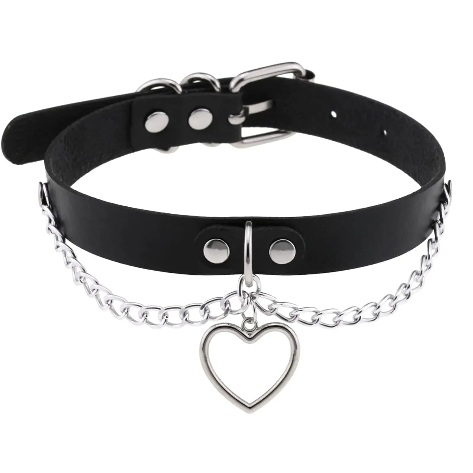 eYLun Women Leather Choker Collar Necklaces Punk Choker Goth Heart Chain Choker White