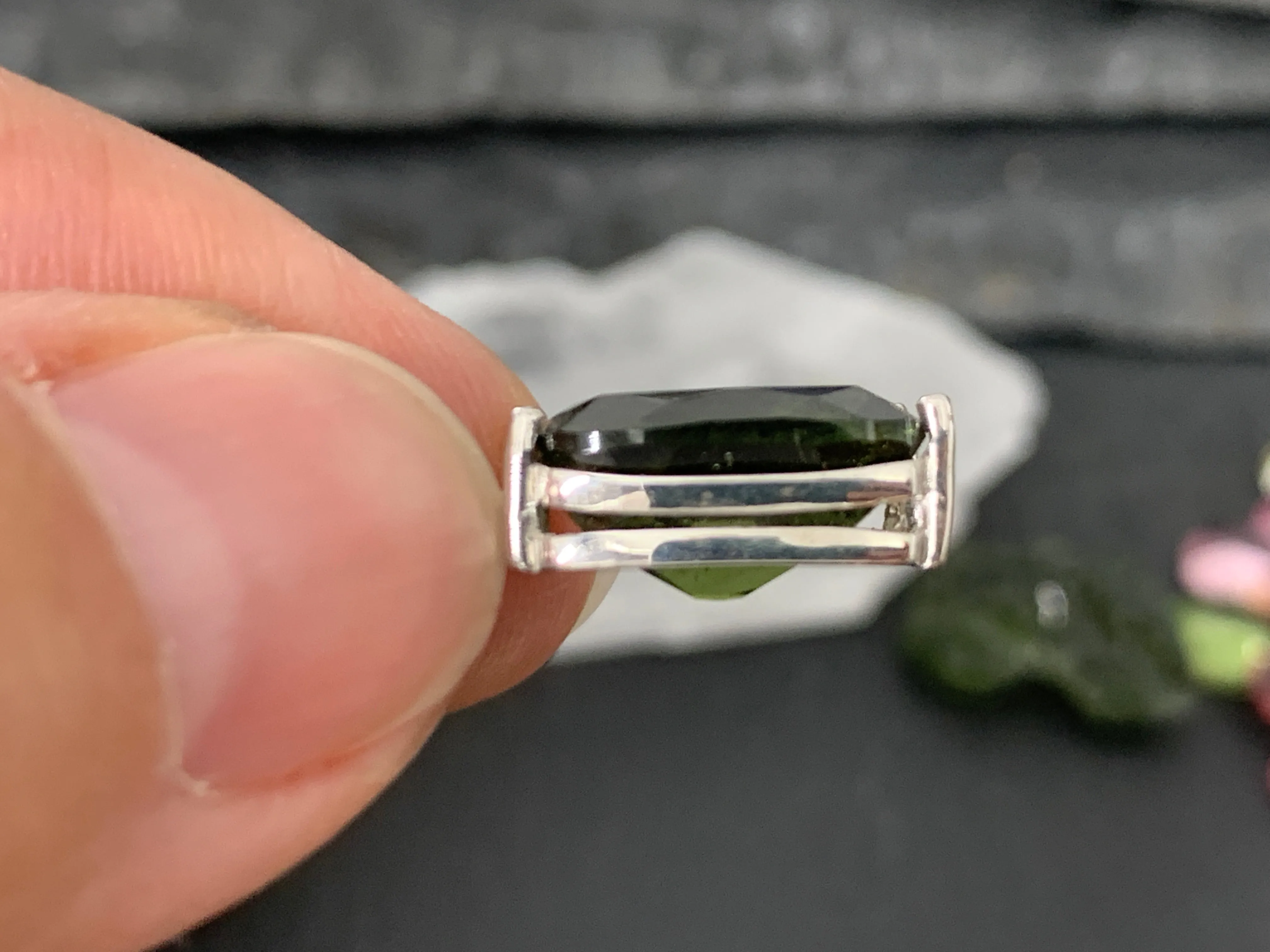 Faceted Moldavite Pendant - Rectangle Shape Pendant