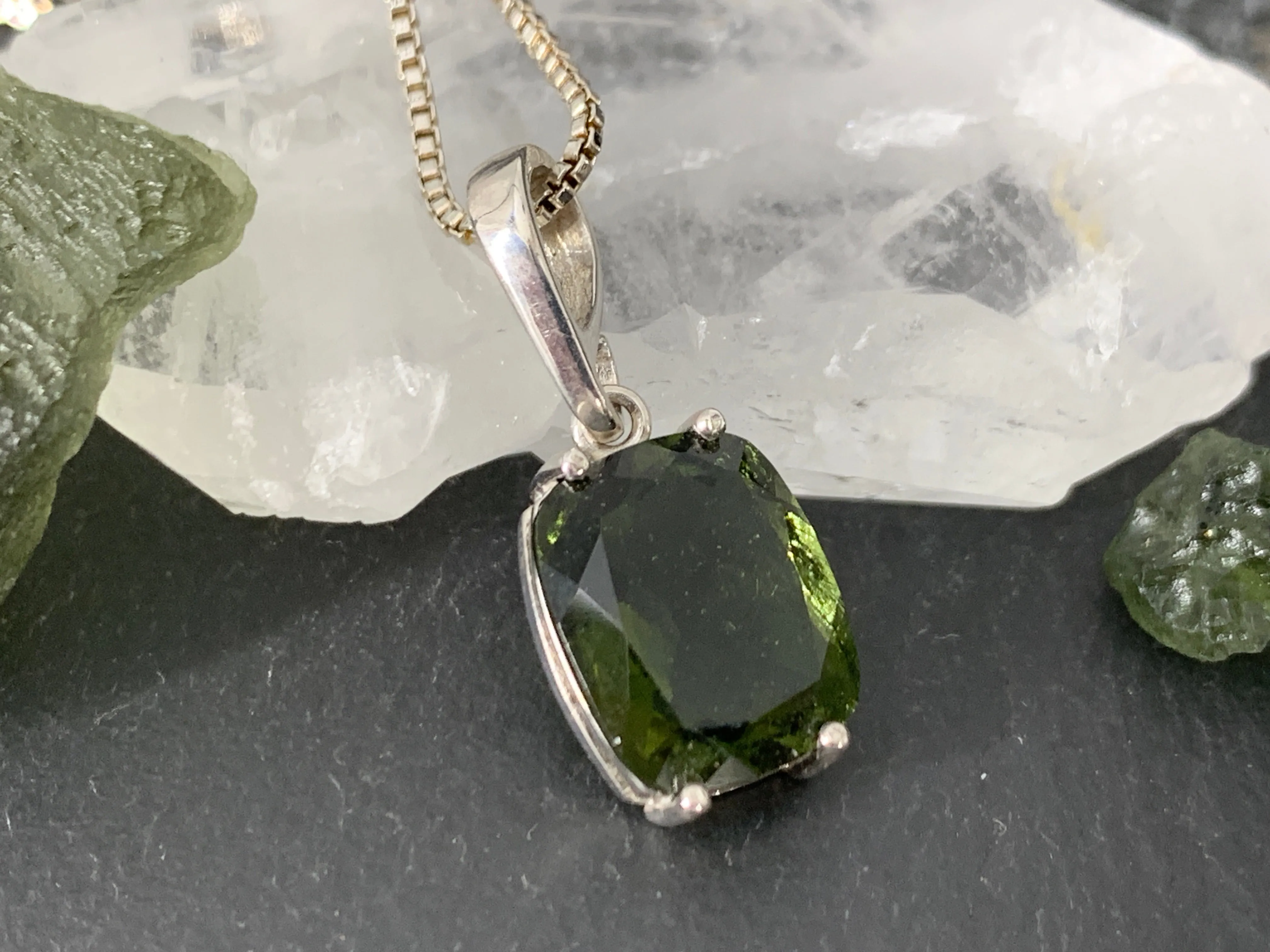 Faceted Moldavite Pendant - Rectangle Shape Pendant