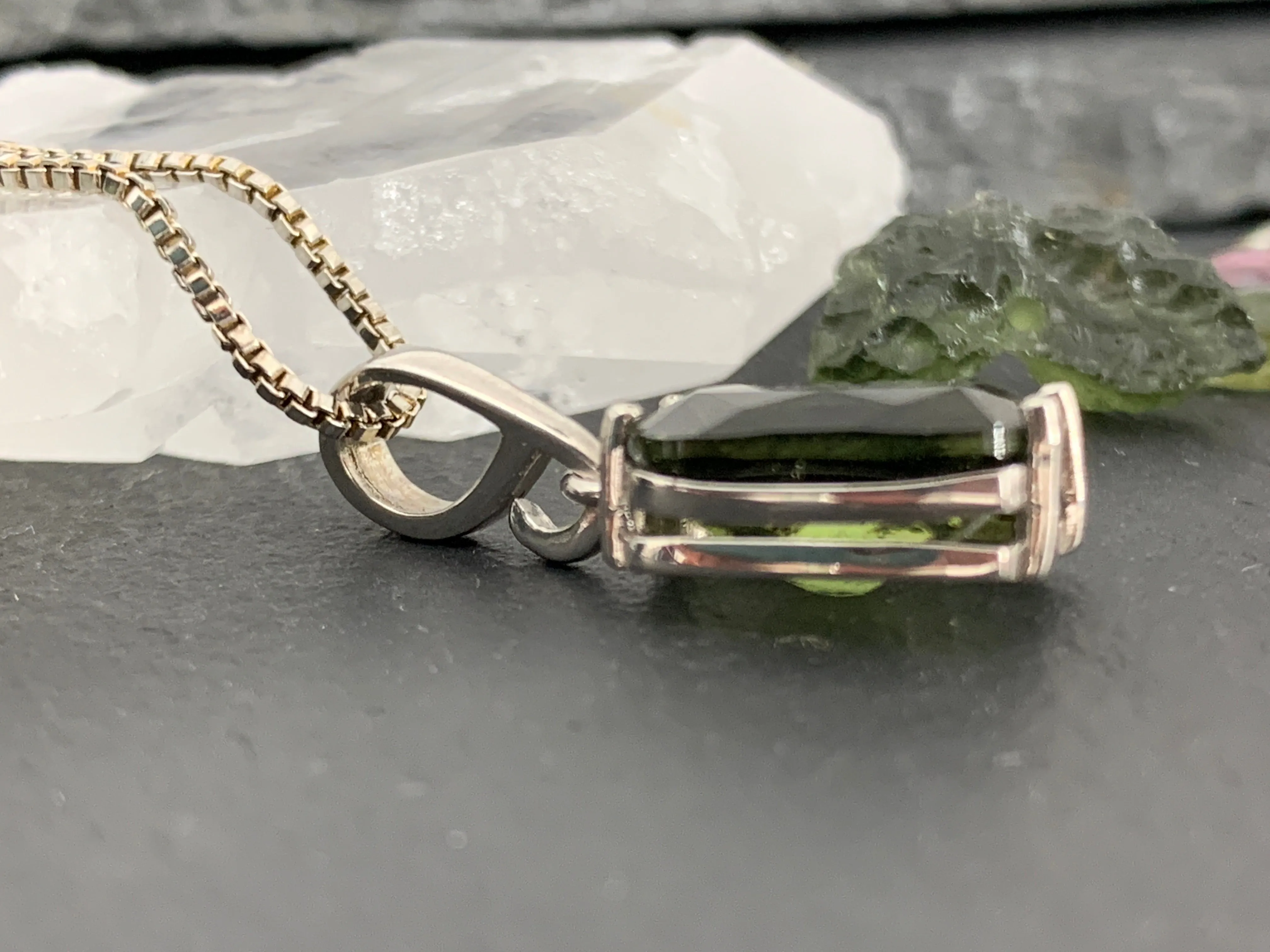 Faceted Moldavite Pendant - Rectangle Shape Pendant