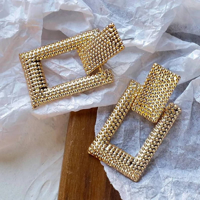 Fashion Elegant Geometric Earring For Women Luxury Gold Color Metal Jewelry Epic Exaggeration Punk Big Long Rectangle Earrings