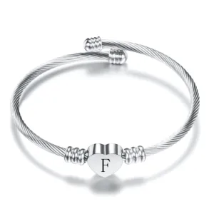 Fashion Heart Charm Engraved Alphabet Cuff Bangles