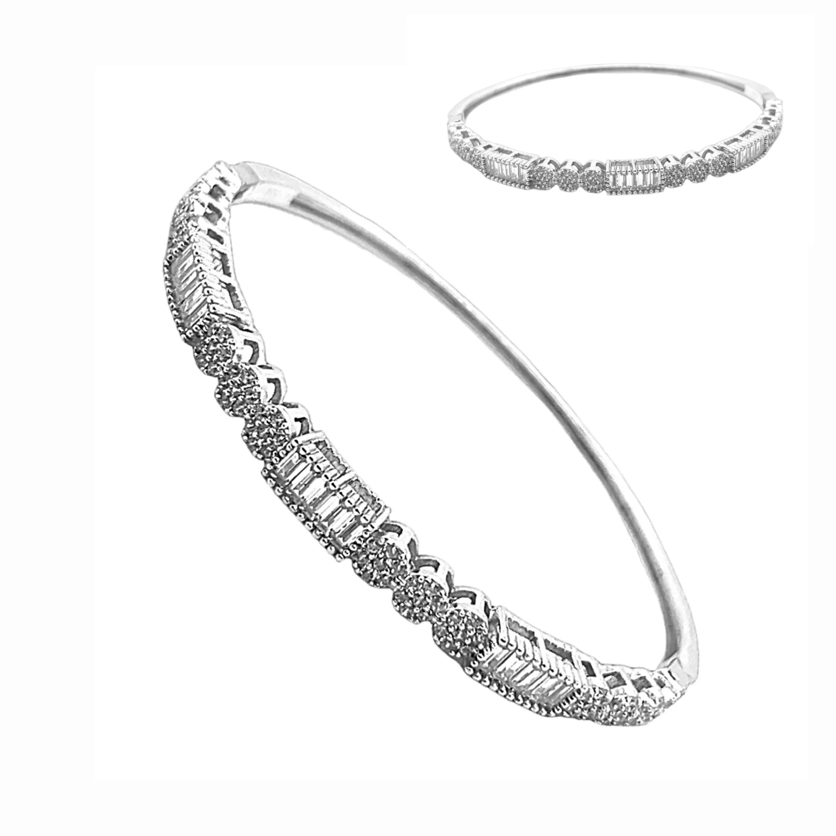 Festiv Round & Baguette Cubic Zirconia 925 Sterling Silver Bracelet Bangle